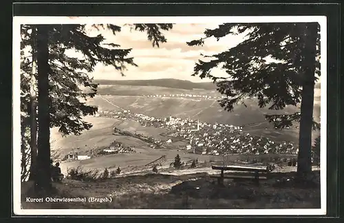 AK Oberwiesenthal / Erzgeb., Blick vom Waldrand über den Ort