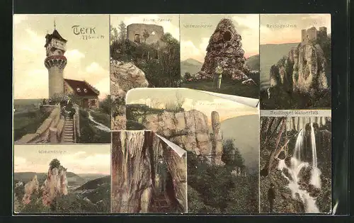 AK Teck, Aussichtsturm, Ruine Rauber, Salzmannstein, Neidlinger Wasserfall