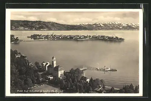 AK Lindau / Bodensee, Hotel Bad Schachen, Dampfer