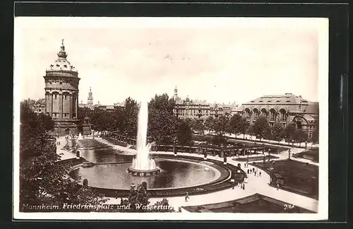 AK Mannheim, Friedrichsplatz und Wasserturm