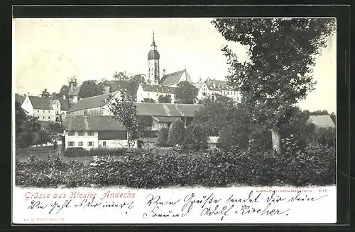 AK Andechs, Ortspartie mit Kloster