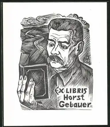 Exlibris Horst Gebauer, Gelehrter Mann am Lesen