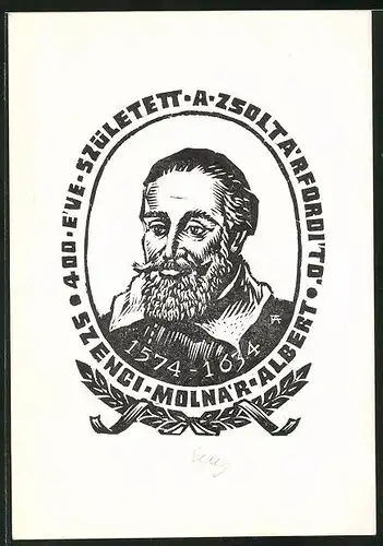 Exlibris Szenci-Molna`r-Albert, Porträtbild von einem berühmten Dichter, 1574-1534