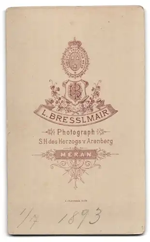Fotografie L. Bresslmair, Meran, Stefanie Promenade, junger Mann im schlichten Anzug