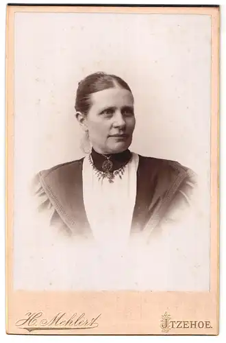 Fotografie H. Mehlert, Itzehoe, Breitestrasse 25, bürgerliche Frau im Puffärmelkleid