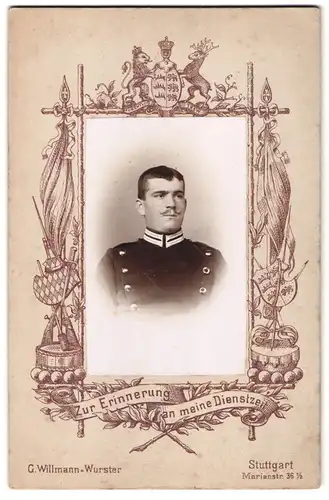 Fotografie G. Willmann-Wurster, Stuttgart, Marienstrasse 36 1 /2, Brustportrait Soldat in Uniform mit Oberlipenbart