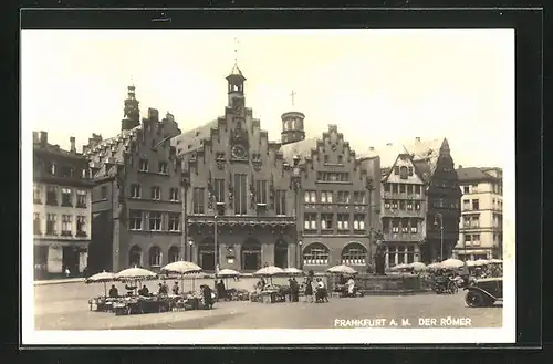 AK Alt-Frankfurt, Der Römer, Marktstände, Gerechtigkeitsbrunnen