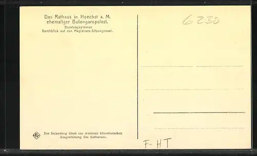 AK Frankfurt-Höchst, Inneres des Rathauses, ehemal. Bolongaropalast, Beratungszimmer