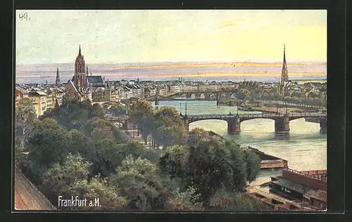 AK Frankfurt, Teilansicht mit Mainbrücken
