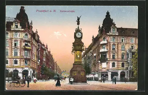 AK Frankfurt, Kaiserstrasse mit Uhrtürmchen