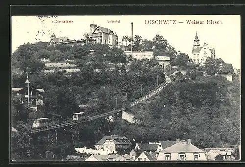 AK Dresden-Loschwitz-Weisser Hirsch, Hotel Luisenhof und Drahtseilbahn