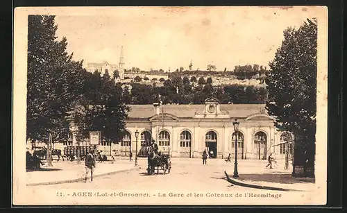 AK Agen, La Gare et les Coteaux de l`Hermitage, Bahnhof