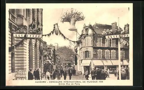 AK Auxerre, Concours International de Musique 1934, Entrée Rue de Paris