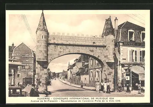 AK Auxerre, Concours International de Musique 1934, Avenue de St-Florentin, Reconstitution de l`ancienne