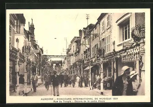 AK Auxerre, Concours International de Musique 1934, Rue du Temple, Décors de la partie Haute