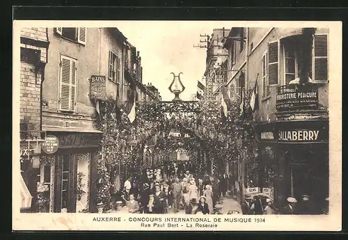 AK Auxerre, Concours International de Musique 1934, Rue Paul Bert - La Roseraie