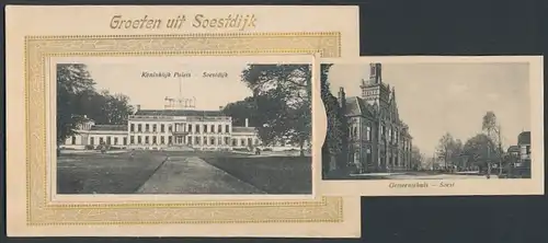 Leporello-AK Soestdijk, Koninklijk Paleis, Soest in Vogelvlucht, Torenstraat & Op de Hoeve