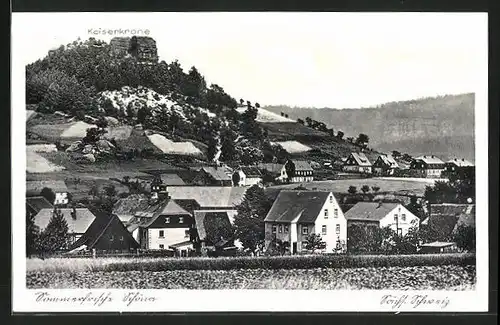 AK Schöna, Ortspartie mit Kaiserkrone