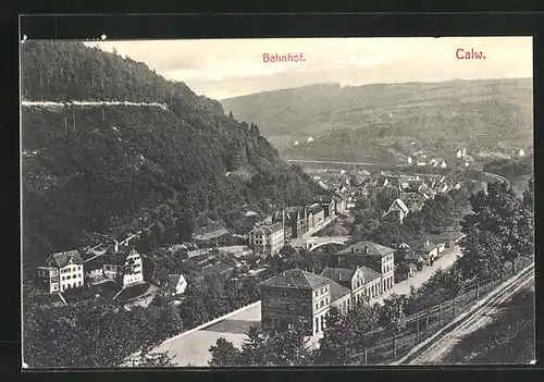 AK Calw, Bahnhof aus der Vogelschau