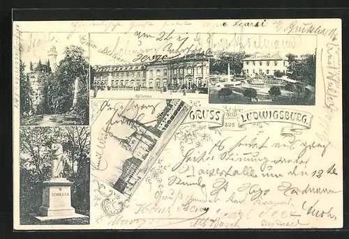 AK Ludwigsburg, Villa Marienwahl, Emigsburg, Schiller-Denkmal