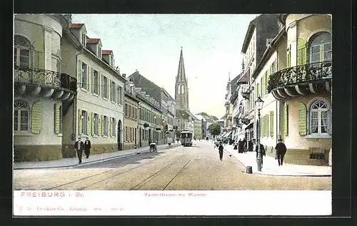 AK Freiburg i. Br., Kaiserstrasse mit Münster