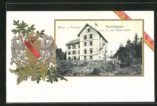 Passepartout-Lithographie Badenweiler, Hotel Hochblauen, Wappen