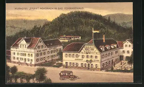 Künstler-AK Nordrach im Bad. Schwarzwald, Kurhotel Stube und Auto