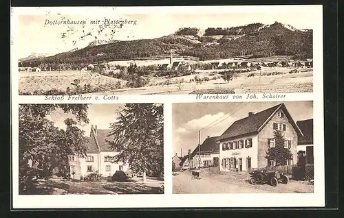 AK Dotternhausen, Warenhaus von Joh. Schairer, Schloss Freiherr von Cotta, Teilansicht mit Plattenberg