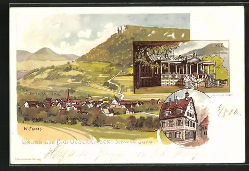 Künstler-AK Bad Überkingen /Schwäb. Jura, Dianabad 1897, Gebäudeansicht, Teilansicht