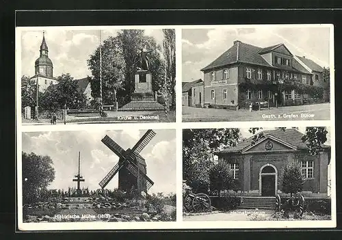 AK Dennewitz b. Jüterbog, Gasthaus zum Grafen Bülow, Historische Mühle 1813, Heimatmuseum