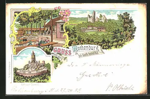 Lithographie Rothenburg, Gasthaus, Kyffhäuser Denkmal, Ruine Rothenburg