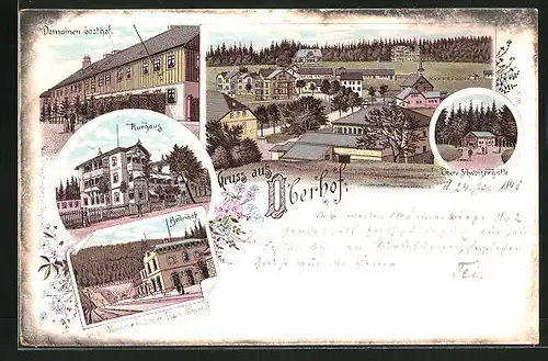 Lithographie Oberhof, Domainen Gasthof, Kurhaus, Obere Schweizerhütte