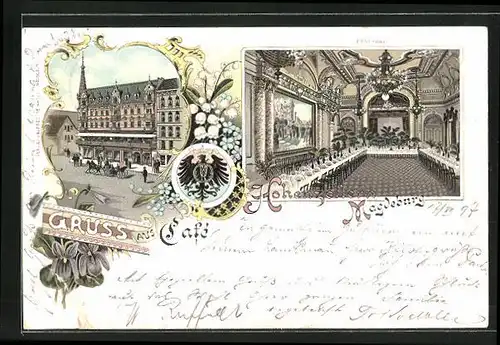 Lithographie Magdeburg, Café Hohenzollern, Inneres Festsaal