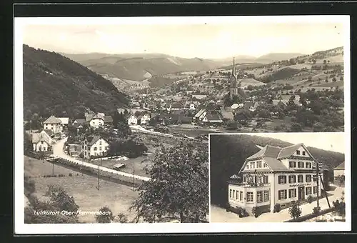 AK Ober-Harmersbach, Gasthaus zum Bären, Teilansicht mit Kirche