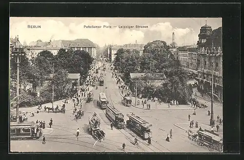 AK Berlin, Potdamer Platz, Leipziger Strasse mit Strassenbahn