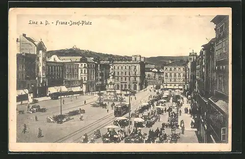 AK Linz a. D., Franz Josef-Platz mit Strassenbahn