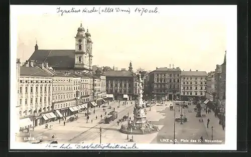 AK Linz a. D., Platz des 12. November mit Strassenbahn