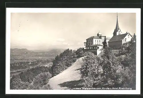 AK Walzenhausen, Kirche u. Hotel Rheinburg