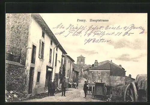 AK Preny, Hauptstrasse mit Soldaten