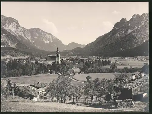 Fotografie Würthle & Sohn, Salzburg, Ansicht Grossgmain, Blick in den Ort mit Kirche, Fotografenstempel, 26 x 20cm