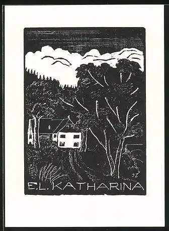 Exlibris Katharina, Haus im Wald