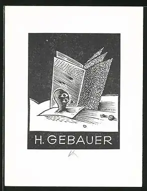 Exlibris Horst Gebauer, offene Zeitung in der Wüste