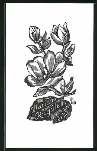 Exlibris Mariano Rugále, geschlossene und offene Blume