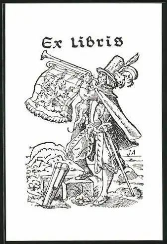 Exlibris Marktschreier bläst in seine Trompete
