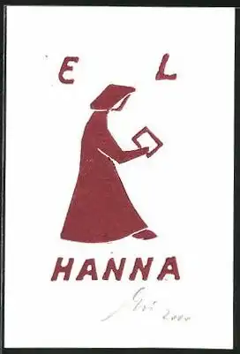 Exlibris Hanna, Frau im langen Kleid am Lesen
