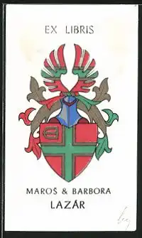 Exlibris Maros & Barbora Lazar, Wappen mit Ritterhelm und Flügel