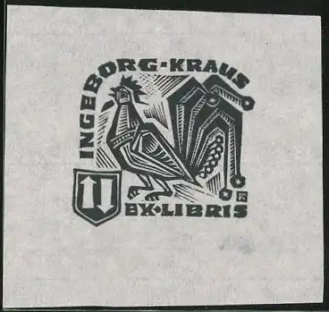 Exlibris Ingeborg Kraus, Hahn am Morgen