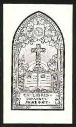 Exlibris Johannes Mgebroff, Kreuz mit Kirchenfenster