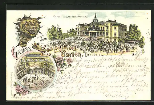 Lithographie Dresden, Zoologischer Garten, Concert u. Gesellschaftshaus