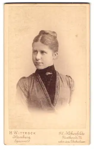 Fotografie H. Wittrock, Hamburg, Speersort 5 II, Portrait junge Dame mit Hochsteckfrisur